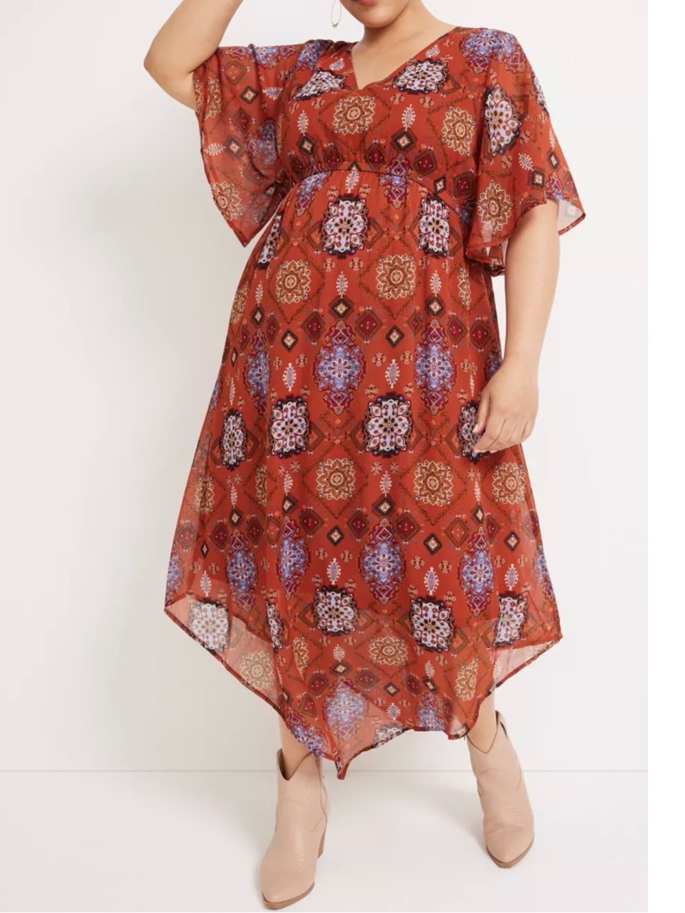 Maurice’s XXL midi maxi medallion flowy dress terracotta women’s fall